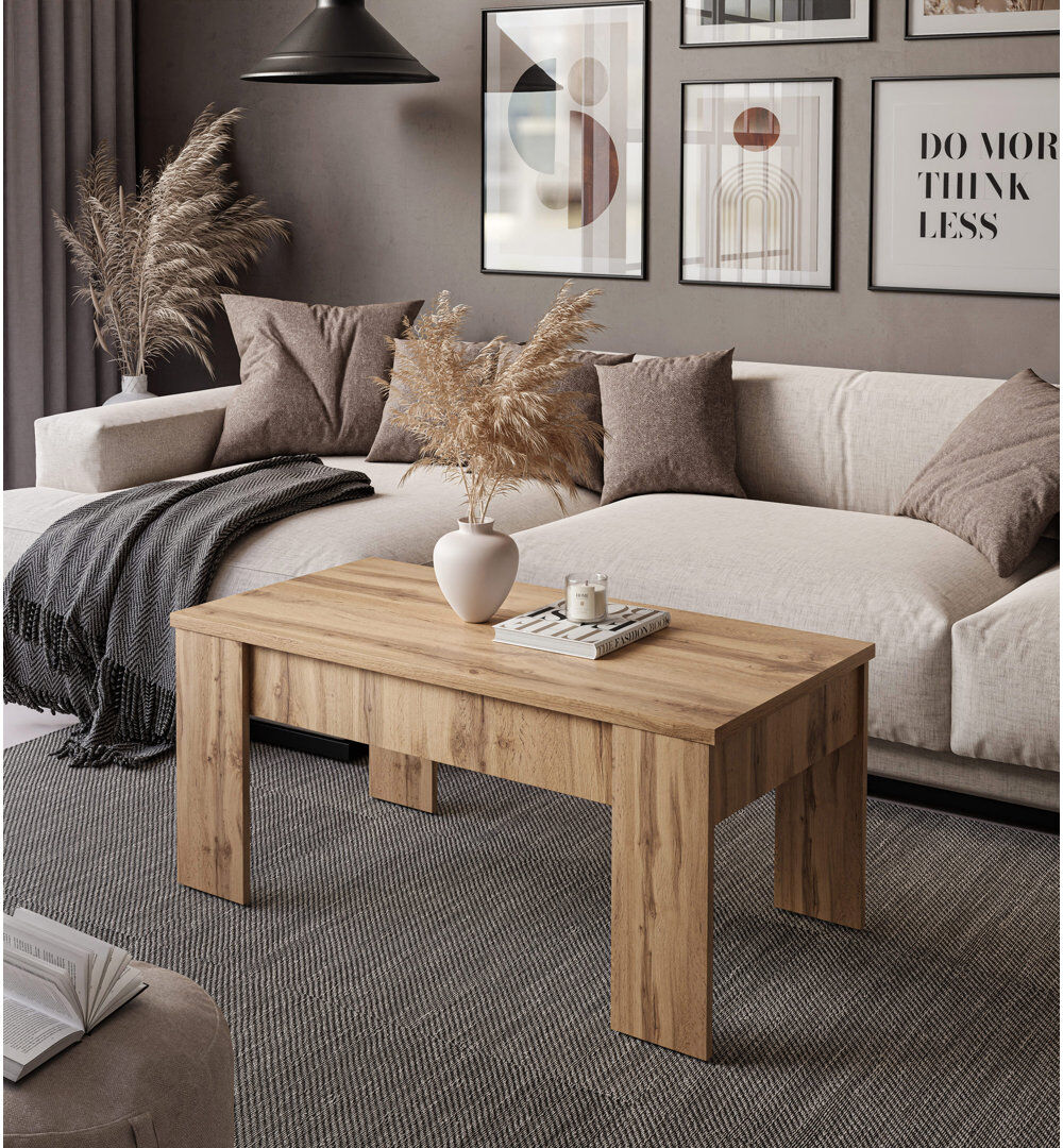 Ebern Designs Helenmae Height-Adjustable Coffee Table with Storage Wotan Oak