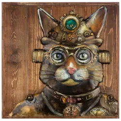 Metallbild Steampunk Cat Braun/Hellbraun