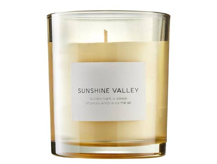 BUTLERS Duftkerze Sunshine Valley Glas - PURE POETRY - 40h Brenndauer Note Zitrone & Lavendel - ø9 x H10 cm - Parfümkerze zur Raumbeduftung - Raumduft-Kerze für Nachttisch & Regal