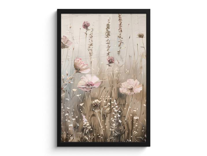 MuchoWow Poster MIT Rahmen Blumen - Rosa - Modern - Beige Bilder mit Rahmen 40x60 cm, Papier, Rechteckig, 40x60 cm, gerahmt, Bilder & Rahmen, Bilder
