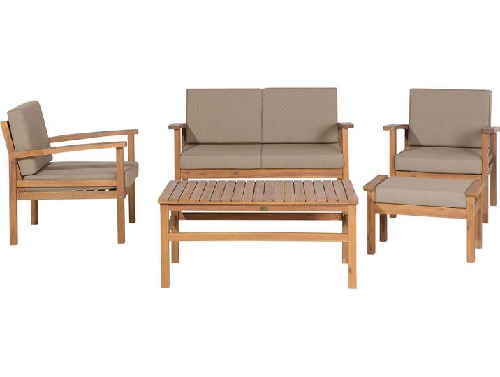 BELIANI Gartenmöbel Set Hellbraun Akazienholz 5-teilig mit Auflagen Taupe 4-Sitzer Terrasse Outdoor Garten Ausstattung Sitzmöbel