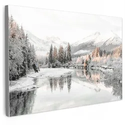 LEINWANDBILD Natur - Winter - Bäume - Berge - Schnee XXL 150x100 cm