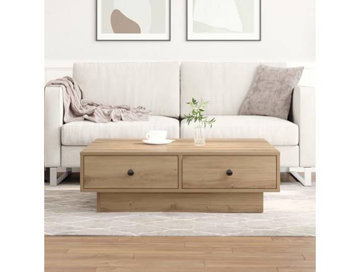 HEFZGDB Couchtisch Eiche Furnier MDF 90 x 90 x 28 cm mit Aufbewahrung Schubladen, Stylisches Design Geräumige Oberfläche Robustes Material für Wohnzimmer, Funktionaler Beistelltisch