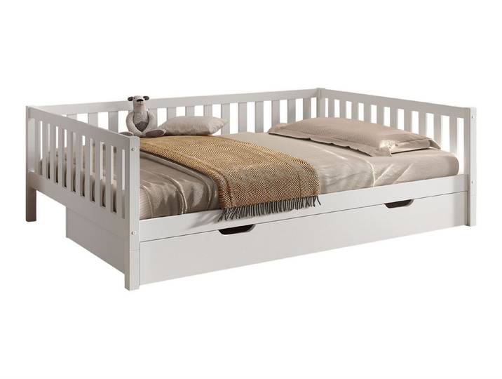 58 aufm Kessel Kinderbett Tagesbett Kapua 140x200 mit Bettschublade Kiefer Massivholz Weiß (inkl. Versand, Lieferung bis Verwendungsstelle), Umbau Bett mit Schublade und Stauraumfunktion