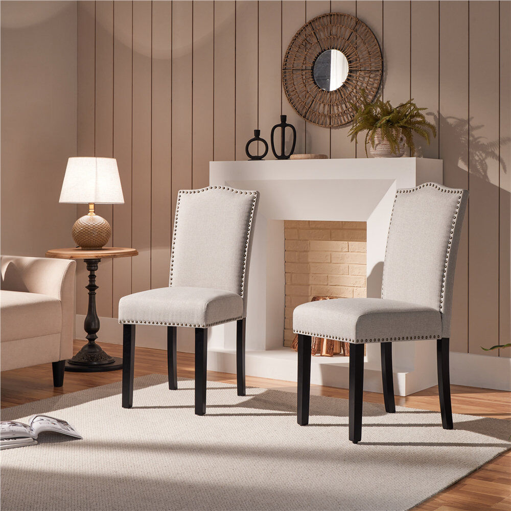 Yaheetech Fabric Upholstered Parsons Chair Beige 97cm H X 43cm W X 58.5cm D