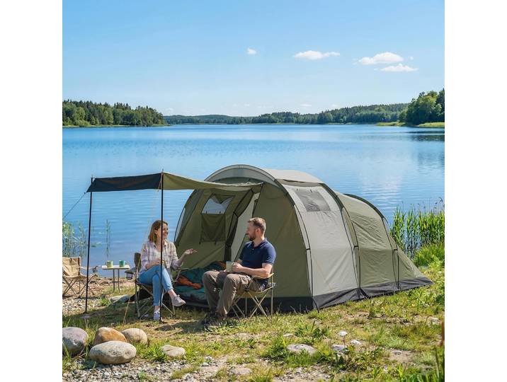 Outsunny Tente Camping 3-4P Imperméable 3000mm Auvent Vert