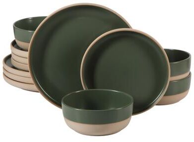 Gibson Home 12 Pc Plates & Bowls Stoneware Dinnerware Set for 4, Matte Two-Tone Glaze, Dishwasher & Microwave Safe