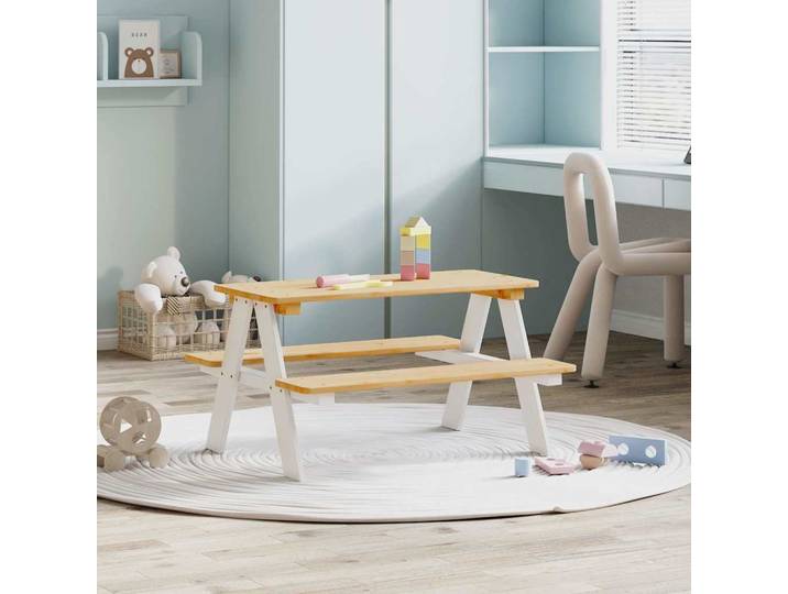 vidaXL Kindertisch mit Bänken IRUN Weiß 90x79,5x50 cm Massivholz
