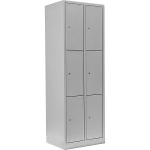 Lüllmann Schließfachschrank 520320, lichtgrau, 6 Fächer, Stahl, 60 x 180cm, mit Zylinderschloss