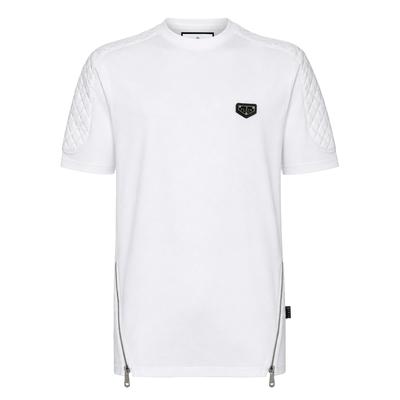 T-Shirt PHILIPP PLEIN "Kurzarm-Rundhals-T-Shirt", Herren, Gr. S, 01, weiß, Obermaterial: 100% Baumwolle, Shirts T-Shirt