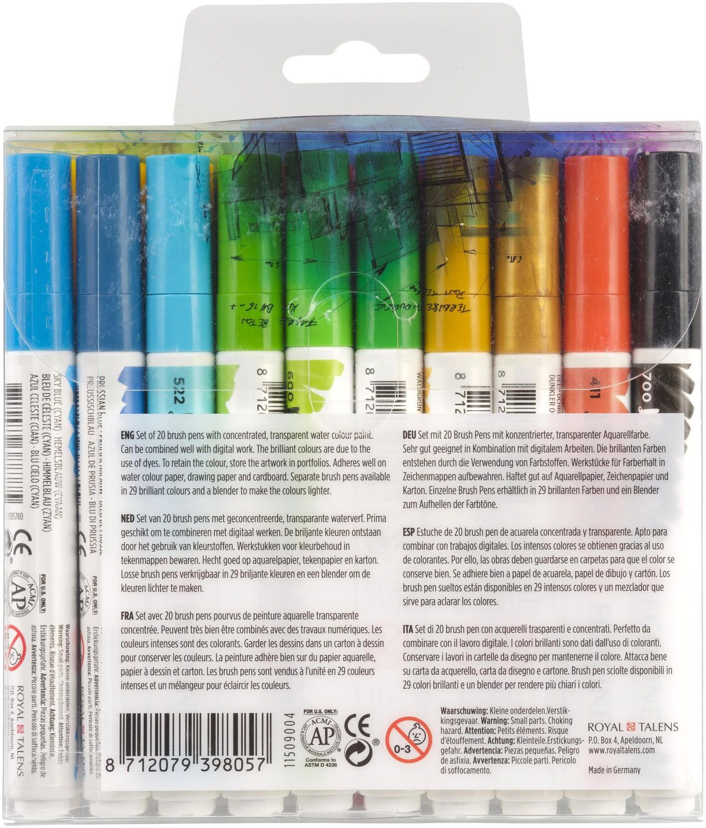Faserstift TALENS "Ecoline 20er Set", bunt, Kunststoff, Stifte, Faserstift, Verwischbar bunt Einheitsgröße
