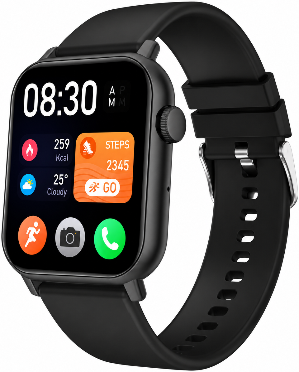 Siltcon® Smartwatch Pro – Belfunktion, Pulsmesser und 4 Armbänder – Schwarz