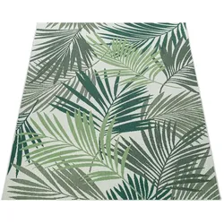 KADIMA DESIGN Outdoor Teppich Palmblättermuster Balkon, Terrasse schmutzabweisend Grün Rechteckig 120x170 | 100% Polypropylen | pflegeleicht