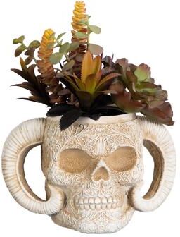 Nearly Natural 9.5-in Artificial Halloween Succulent Garden in Horned Skull Planter