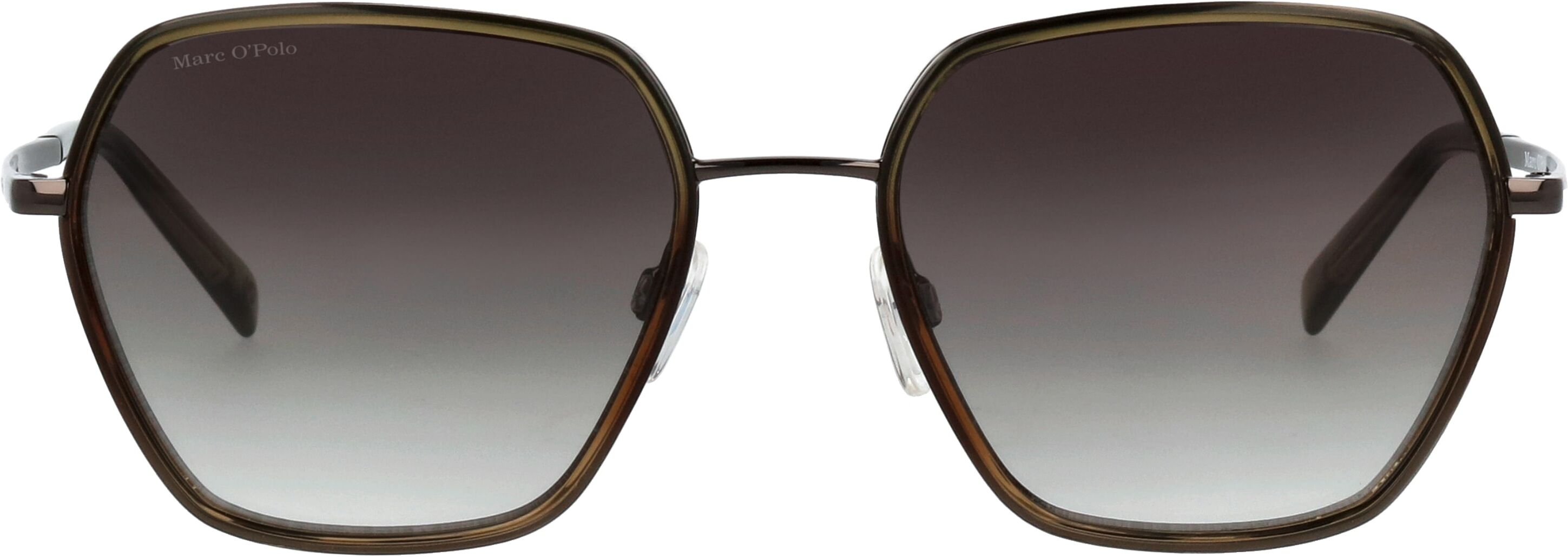 Marc O' Polo Sonnenbrille MARC O'POLO "Modell 505122", Damen, grün (oliv verlauf), leicht glänzend, leicht transparent, metallic, Sonnenbrillen Sonnenbrille, Form Hexagon, Logoschriftzug auf Bügel, Metallfassung oliv verlauf Einheitsgröße
