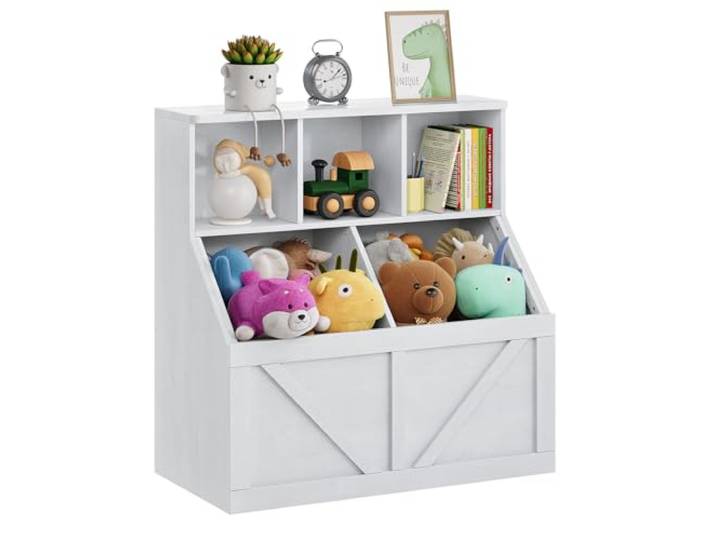 IDEALHOUSE Kippsicheres Kinder Bücherregal, Spielzeugregal Kinderregal Mit Aufbewahrungsschrank, 2 Fächer, Holzwerkstoff, für Kinderzimmer/Spielzimmer/Kita