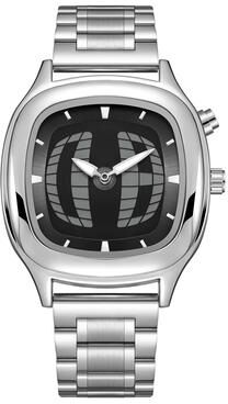 Fashion Sheath Men's Dual Display Watch Retro Futuristic Waterproof Quartz Wristwatch square Silver Black