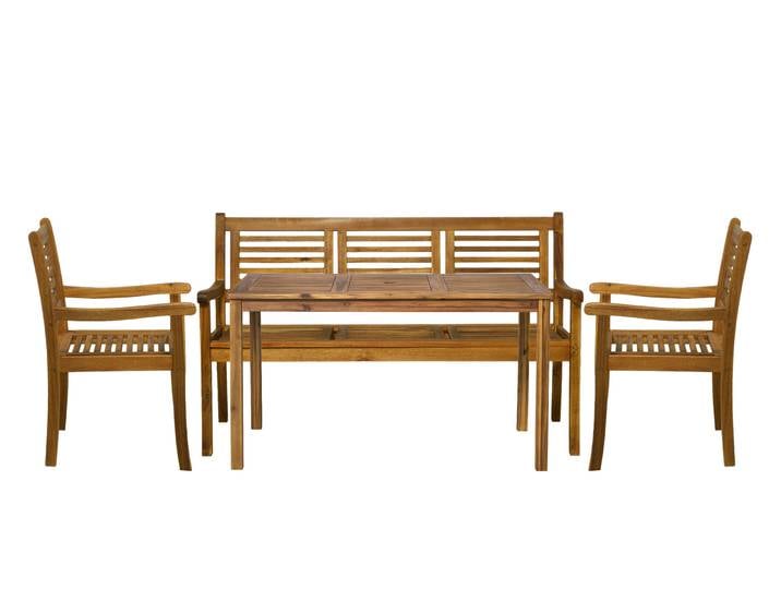 Möbilia Sitzgruppe, Akazie Natur, Beige, 4-teilig, Mit Schirmloch, Klassisch-Modern