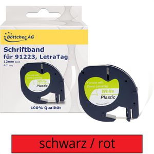 kompatibel für Dymo 91223, Schriftband, LetraTag, 12mm, Länge 4m, schwarz auf marsrot, Plastik