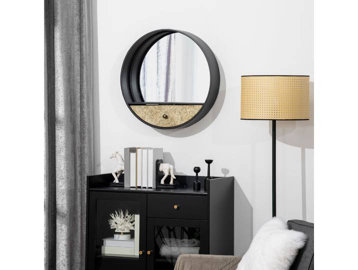 HOMCOM Miroir Rond Ø61cm avec Tiroir Cadre Métal Noir