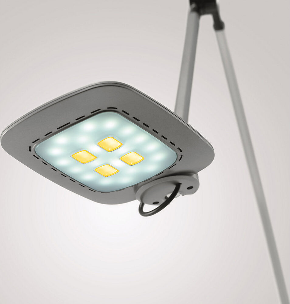 LED-Tischleuchte E-MOTION, Sensorschalter, dimmbar, Kopf drehbar, Doppelarm, silber Hansa