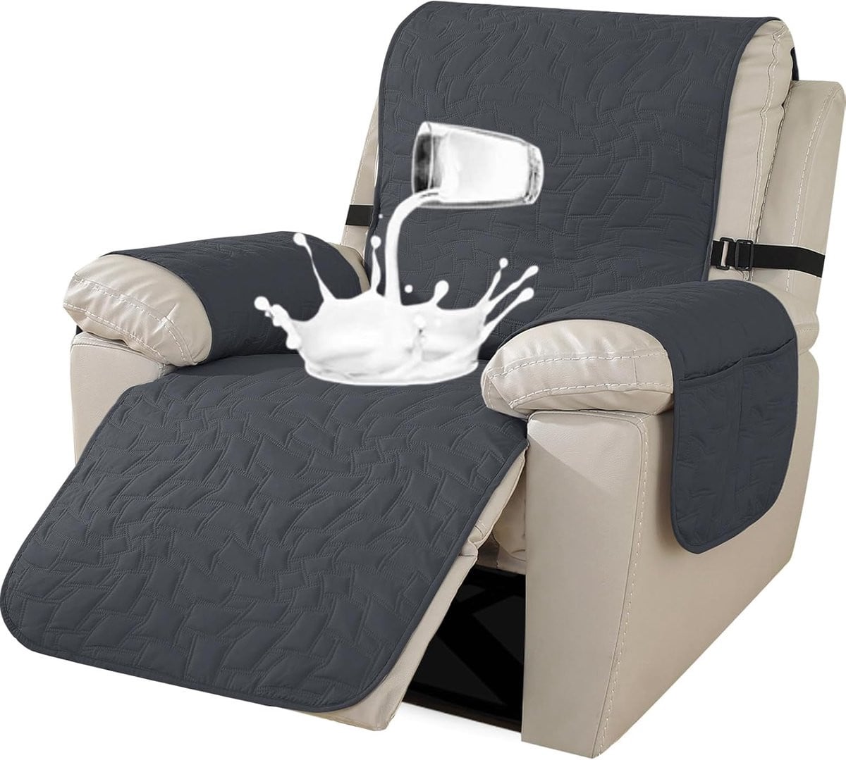 SnelShoppen Waterdichte Armchair Cover voor Relaxfauteuil, Zachte Stof, Donkergrijs, 1-Persoons