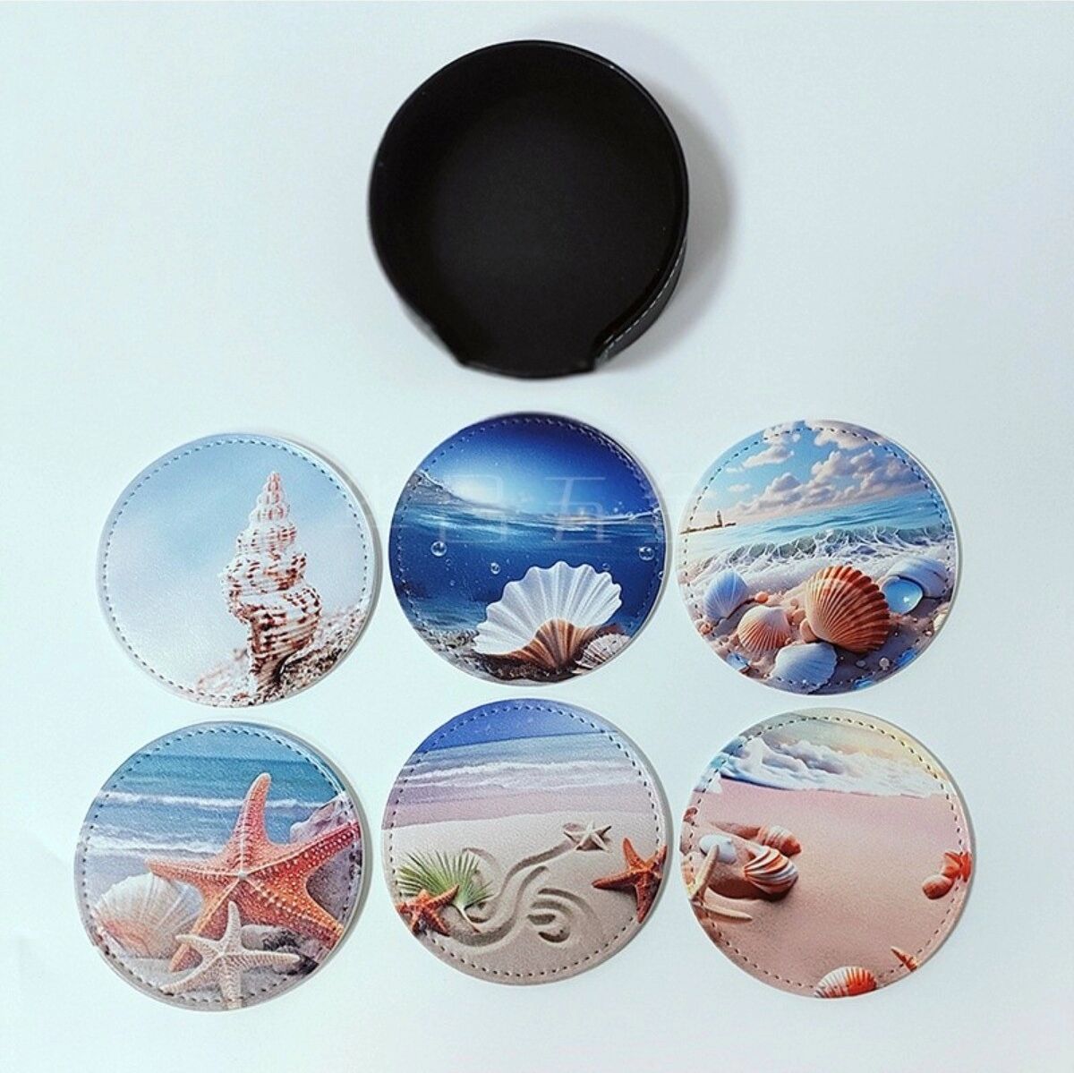 INF 9.5 cm 6-teiliges rundes PU-Leder-Untersetzer-Set, hitzebeständig, wasserdicht und rutschhemmend, inklusive Basis
