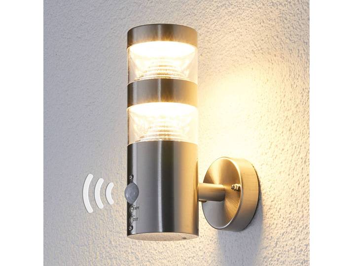 LED Aussenwandleuchte mit Bewegungsmelder LANEA Lindby, alu / grau / zink, Edelstahl, Modern, LED Wandleuchte außen
