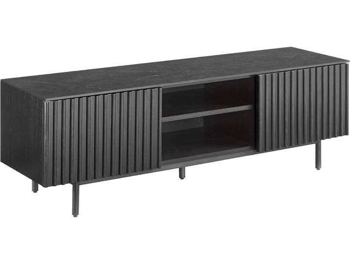 TV-Board GOODPRODUCT Candise , schwarz (dunkelgrau), B:140cm H:45cm T:40cm, Sideboards, TV-Board, Sintersteinplatte, Soft-Close-Funktion, FSC-zertifiziertem Eschenholz