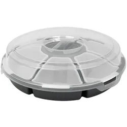 Servierschale 6 Fächer mit Deckel Ø 33 cm - Snacktray für Chips, Snacks, Fingerfood - Robust, leicht, transparent - Schutz vor Staub, Insekten