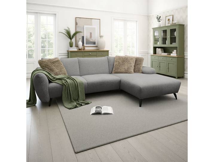 Ecksofa mit Longchair Grau Chenille Rebana 274 x 82 x 155cm Longchair davorstehend rechts Modern