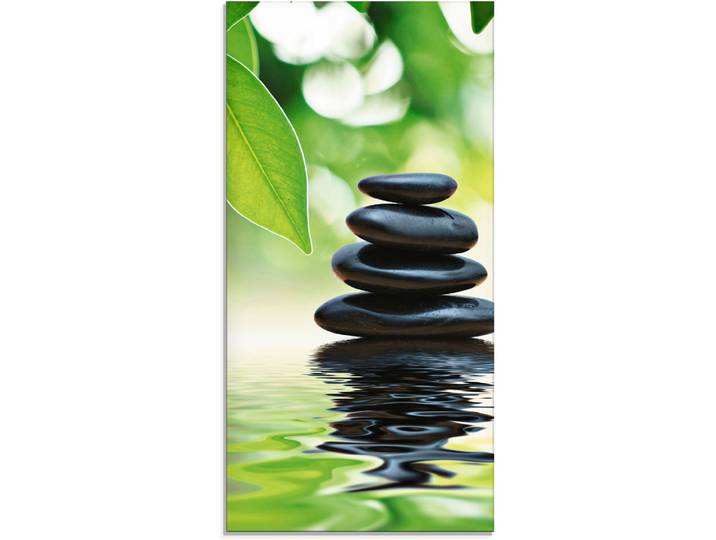 Glasbild ARTLAND Zen Steinpyramide auf Wasseroberfläche , grün (farbe bild(er): grün), B:50cm H:100cm, Bilder, Glasbild, in verschiedenen Grössen