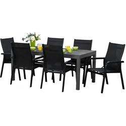 KETTLER Basic Plus Garten-Essgruppe, anthrazit/anthrazit, Alu/Textilene, 180/240x90cm, 6 Stapelsessel