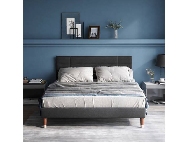 Lit adulte Canapé lit adulte junior avec sommier à lattes 140x200cm tête de lit en velours gris (avec matelas)