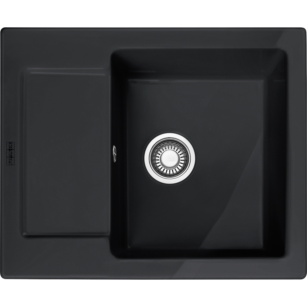 MRK 611-62, 620x510mm, Onyx, reversibel, Ablaufventil, runder Überlauf, FRANKE Logo, 2 Batterielöcher