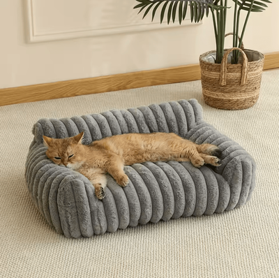 Inspire Curations CozyStripe All Season Cat Sofa Bed For Small & Medium Pets gray l