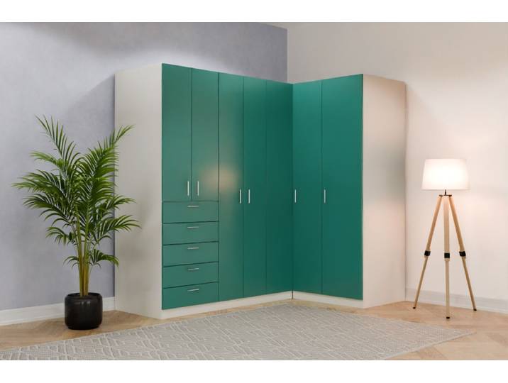 Eckkleiderschrank nach Maß - RAL 6033 Minttürkis - B238xB89xH220cm - Individuell konfigurieren
