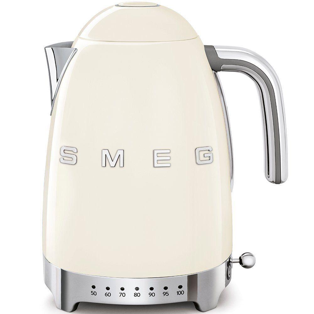 SMEG Wasserkocher mit Temperatureinstellung 50-100°C Edelstahl Kocher,2400,00 W, 360°Basis elektrischer Wasser Kocher mit Temperatureinstellung Creme