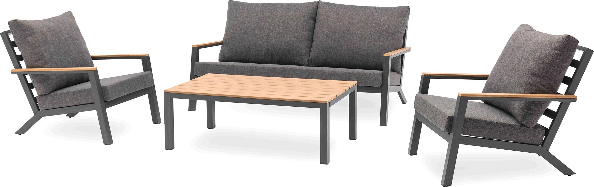 Niedrige Gartenmöbel - Aluminium - DCB GARDEN - 5 Sitzplätze - Anthrazitgrau und Polywood - KOMMOS