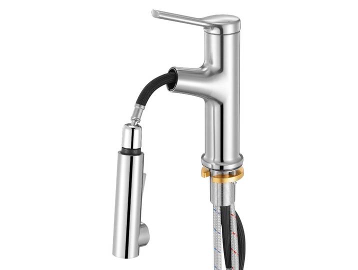VEVOR Robinet d'évier à poignée unique\, mitigeur de cuisine à tirette unique 1 ou 3 trous\, sans plomb\, avec interrupteur à bouton-poussoir\, pour salle de bain\, camping-car\, bar\, toilettes publiques