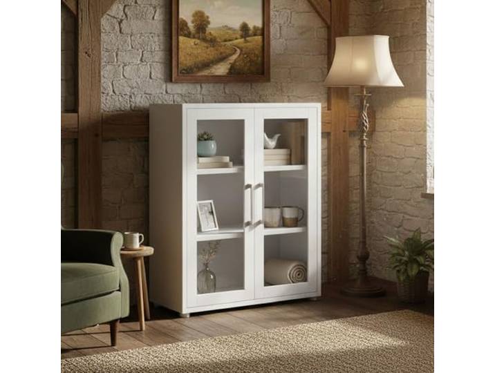 Dmora - Kommode Laureen, Wohnzimmerbuffet, Wohnzimmer-Sideboard, Moderne Küchen-Speisekammer, 89x40 h113 cm, Weiß