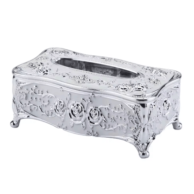 European Style Luxury Tissue Storage Box For Home & Hospitality a silver White