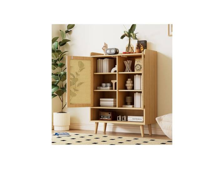 Meuble à chaussures - MUVOE - 2 portes - 5 étagères - Marron - Dimensions L80/H105/T35 cm