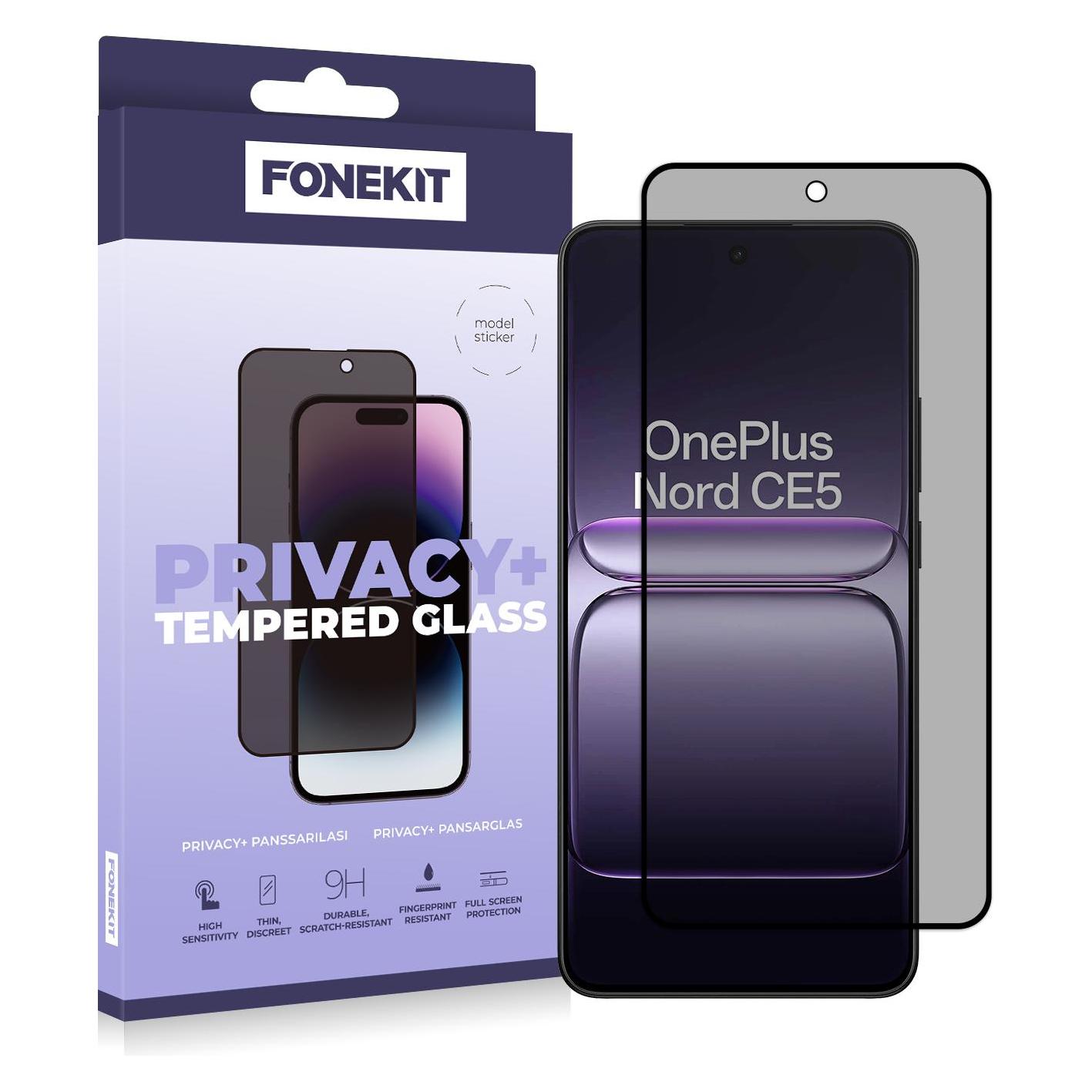 FoneKit Privacy+ Full Cover Tempered Glass, OnePlus Nord CE5 (1 Stk., OnePlus Nord CE5) (6438148063078)