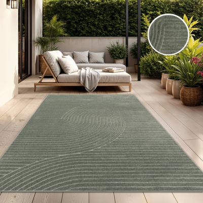 Paco Home Minimalist In- & Outdoor Rug Boho with Curved Line Pattern in Silver Cream