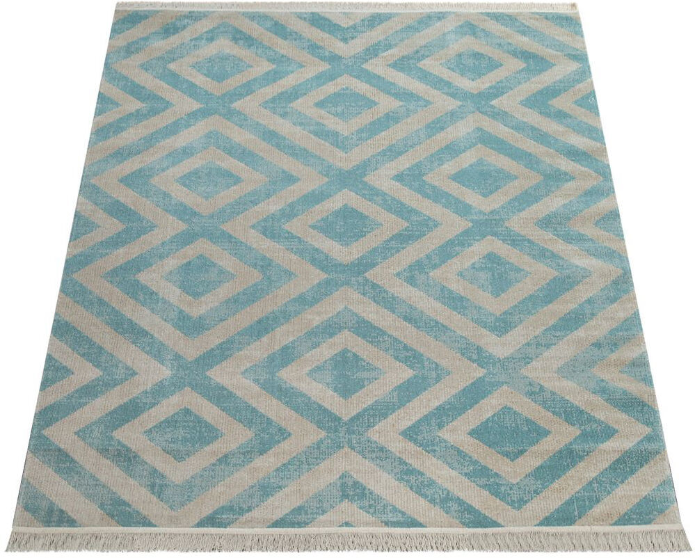 World Menagerie Middlesbrough Geometric Indoor / Outdoor Area Rug Blue White Rectangular 60 x 100cm