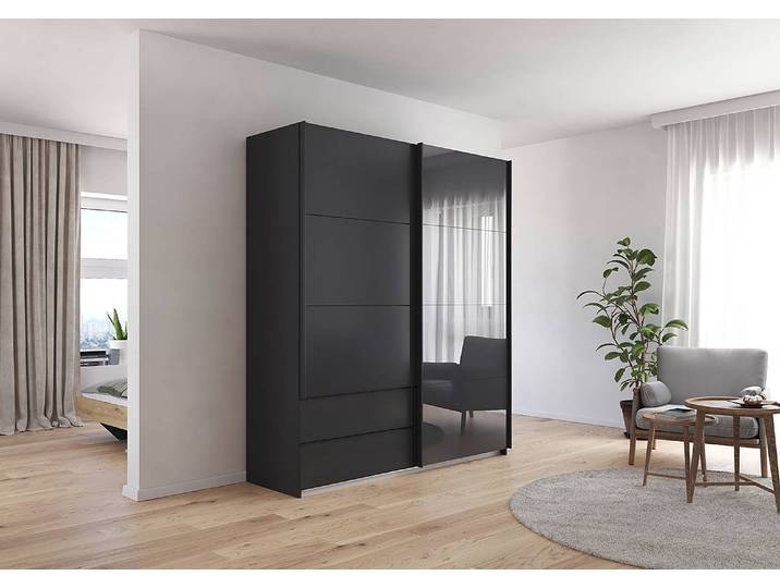 Schwebetürenschrank - Glastür 181cm Grau/Graumetallic