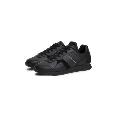 Sneaker TOMMY HILFIGER "T HILFIGER CORE LTH RUNNER", Herren, Gr. 40, Textil, schwarz, Leder, Lederimitat, Schuhe Sneaker, Freizeitschuh, Halbschuh, Schnürer mit Kontrastbesatz an der Ferse