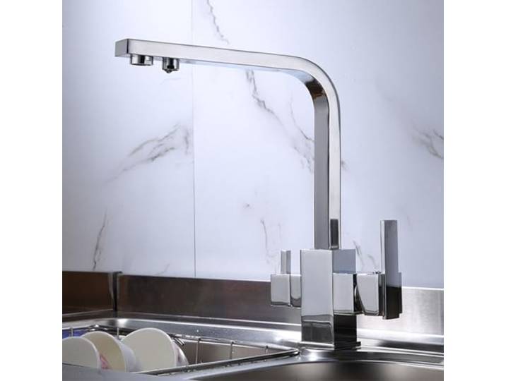 SWENEEN 3-In-1 Küchenarmatur Mit Trinkwasserfilter, Schwenkarm, 1 Sofort Gefiltertes Wasser, Durabkitchen Für Den Hausgebrauch, Chrom-A,Chrome-A