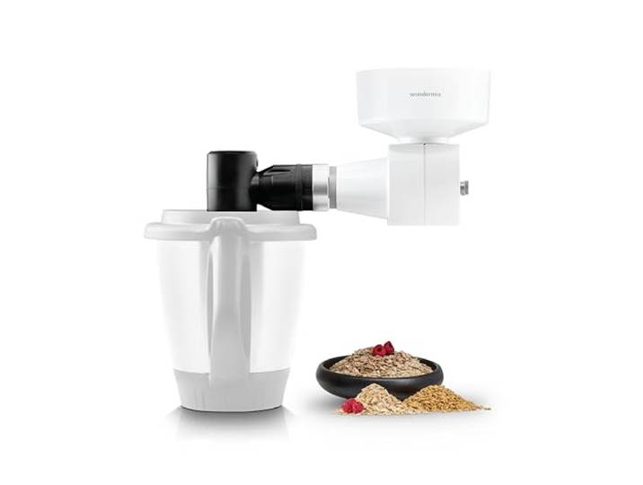 Wundermix - Flockenquetsche WunderCentix® Achse für Thermomix TM6, TM5 Haferflocken & Getreide selbst quetschen, Edelstahl Walze, Flockenpresse elektrisch, Multifunktionsachse inklusive